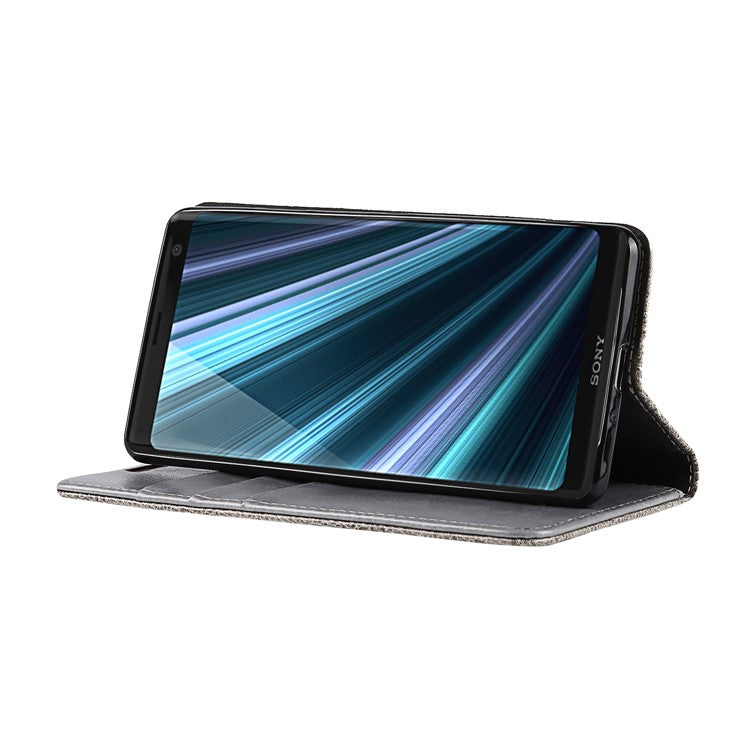 Genuine Leather Crazy Horse Texture Wallet Stand Phone Case Cover for Sony Xperia XZ3 - Grey