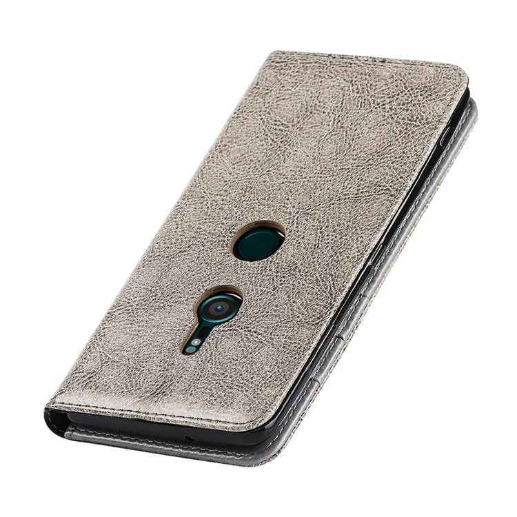 Genuine Leather Crazy Horse Texture Wallet Stand Phone Case Cover for Sony Xperia XZ3 - Grey