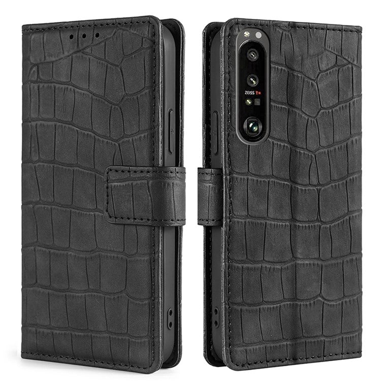 Crocodile Texture Practical Stand Wallet Leather Case Shell Phone Cover for Sony Xperia 1 III 5G - Black