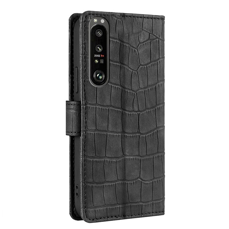 Crocodile Texture Practical Stand Wallet Leather Case Shell Phone Cover for Sony Xperia 1 III 5G - Black