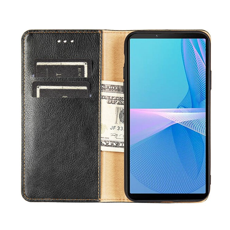 PU Leather Folio Flip Stand Wallet Phone Cover Protector for Sony Xperia 1 III 5G - Black