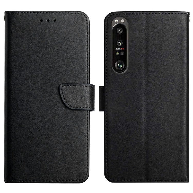 Shockproof Wallet With Stand Flip Mobile Cover Genuine Leather Nappa Texture Phone Case for Sony Xperia 1 III 5G - Black