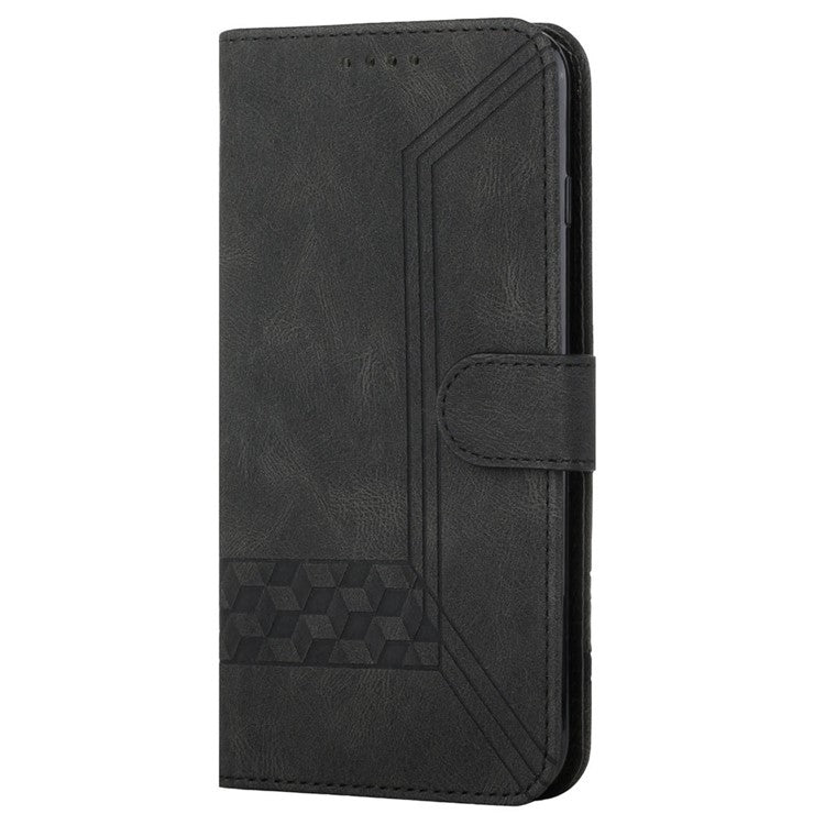 YX0010 Rhombus Lines Imprinting Skin-touch Feel Leather Stand Case Cover with Card Slots and Cash Pocket for Sony Xperia 1 III 5G - Black