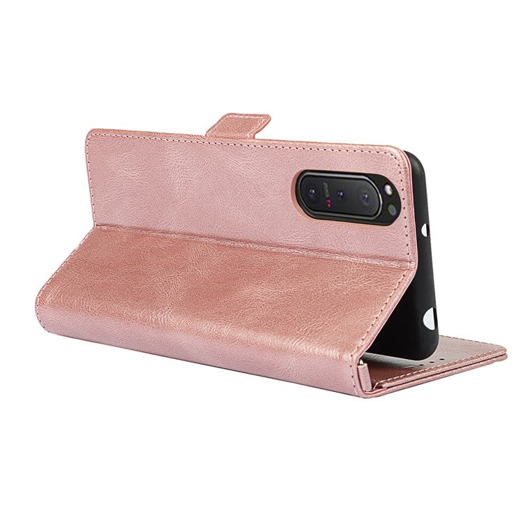 RFID Blocking Anti-fall Flip Phone Case Magnetic Closure Wallet Phone Cover with Strap and Supporting Stand for Sony Xperia 5 II - Rose Gold