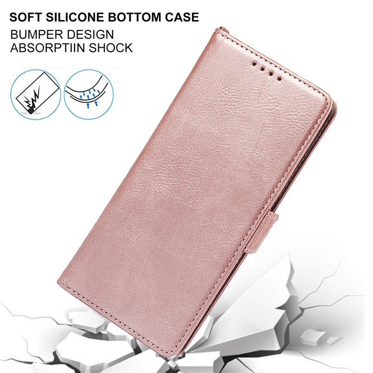 RFID Blocking Anti-fall Flip Phone Case Magnetic Closure Wallet Phone Cover with Strap and Supporting Stand for Sony Xperia 5 II - Rose Gold