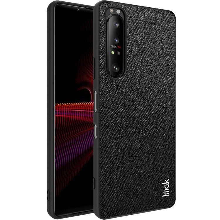 IMAK LX-5 Series PU Leather Coating Hard PC + Soft TPU Fall Protection Hybrid Cover Phone Case with Screen Protector for Sony Xperia 1 III 5G - Cross Texture