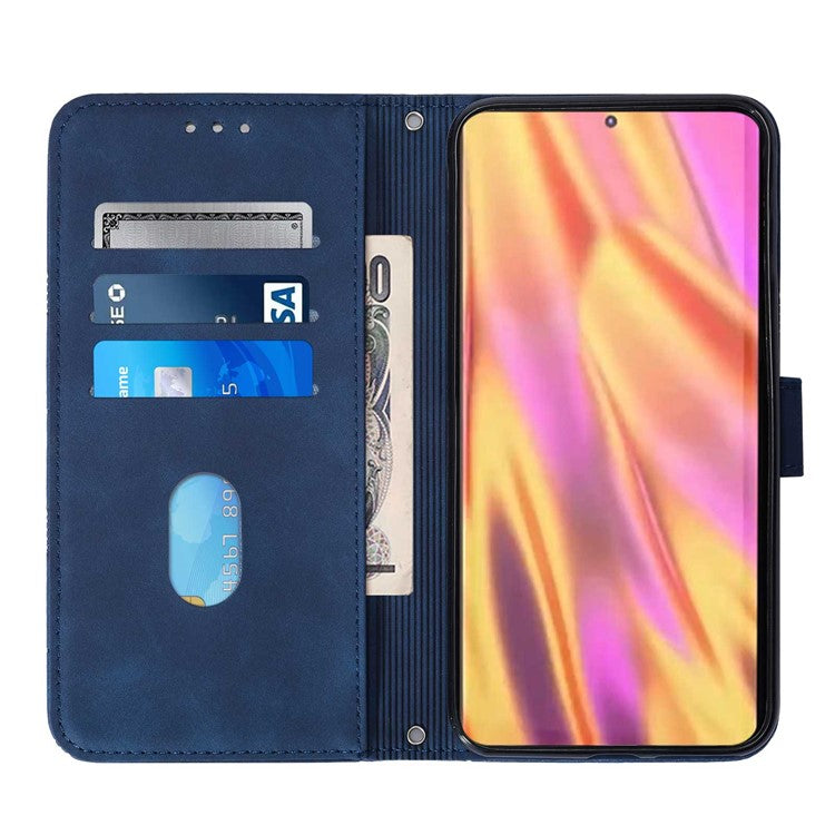 PB2-1 Series Anti-fall PU Leather Phone Cover Shell Scratch Resistant Imprinted Phone Case with Long Strap Wallet for Sony Xperia 1 III 5G - Sapphire