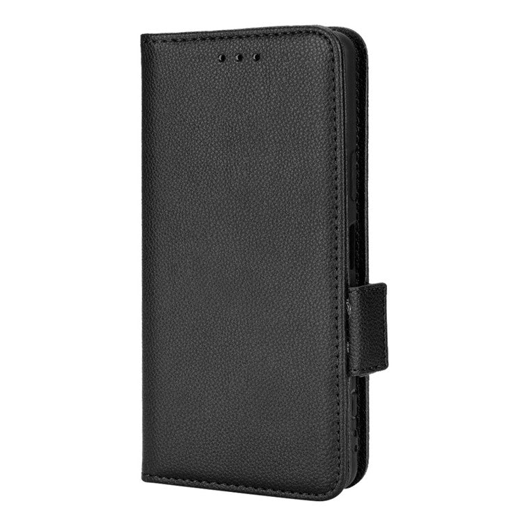 For Sony Xperia 5 II Dual Clasps PU Leather Phone Cover Litchi Texture Stand Wallet Protective Cover - Black