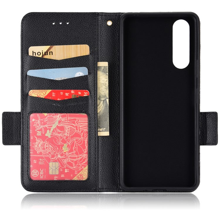 For Sony Xperia 5 II Dual Clasps PU Leather Phone Cover Litchi Texture Stand Wallet Protective Cover - Black