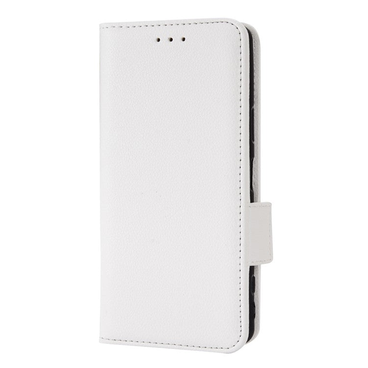 For Sony Xperia 5 II Dual Clasps PU Leather Phone Cover Litchi Texture Stand Wallet Protective Cover - White