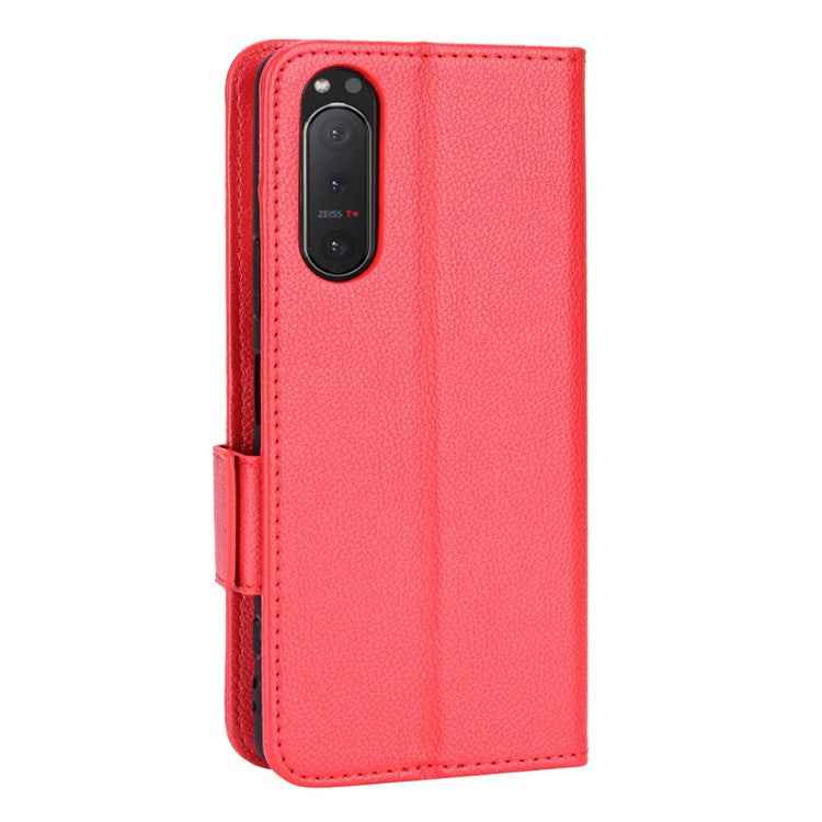 For Sony Xperia 5 II Dual Clasps PU Leather Phone Cover Litchi Texture Stand Wallet Protective Cover - Red
