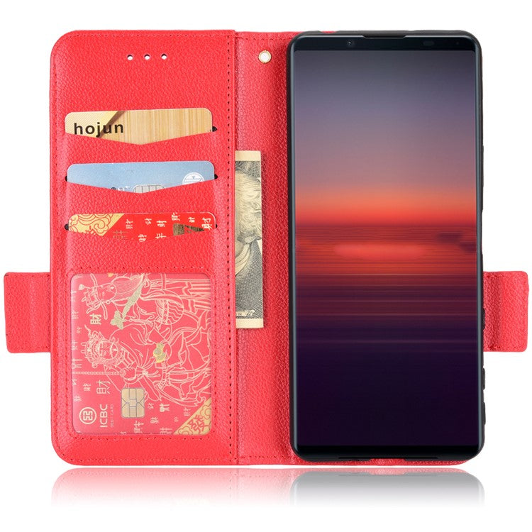 For Sony Xperia 5 II Dual Clasps PU Leather Phone Cover Litchi Texture Stand Wallet Protective Cover - Red