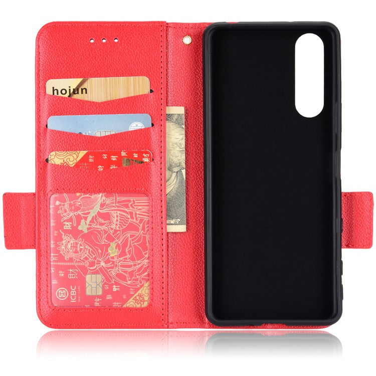 For Sony Xperia 5 II Dual Clasps PU Leather Phone Cover Litchi Texture Stand Wallet Protective Cover - Red