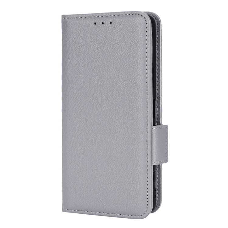 For Sony Xperia 5 II Dual Clasps PU Leather Phone Cover Litchi Texture Stand Wallet Protective Cover - Grey