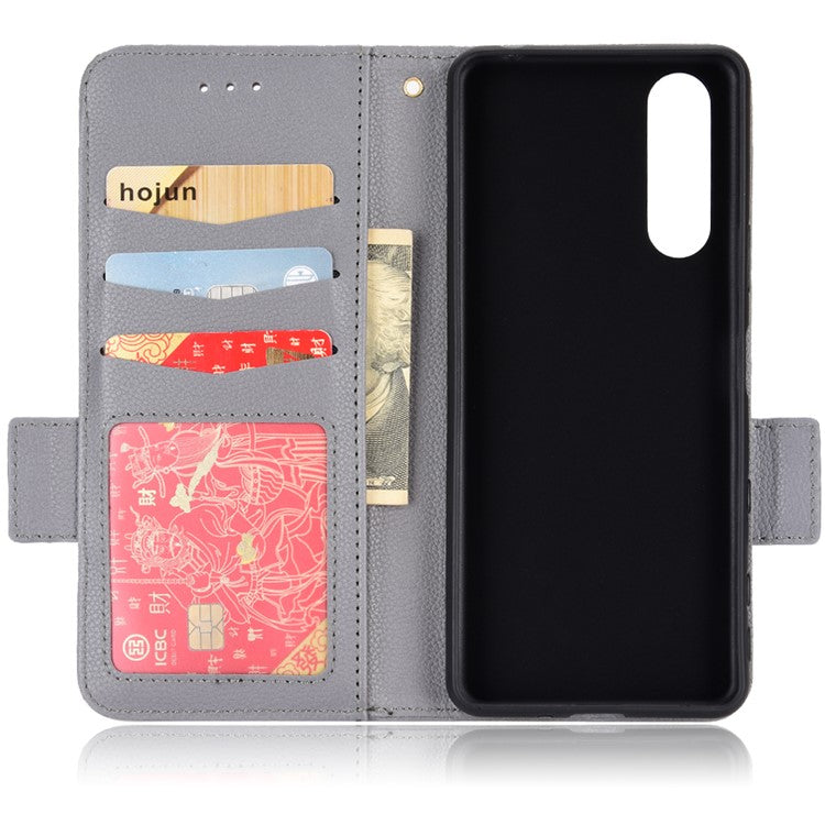 For Sony Xperia 5 II Dual Clasps PU Leather Phone Cover Litchi Texture Stand Wallet Protective Cover - Grey