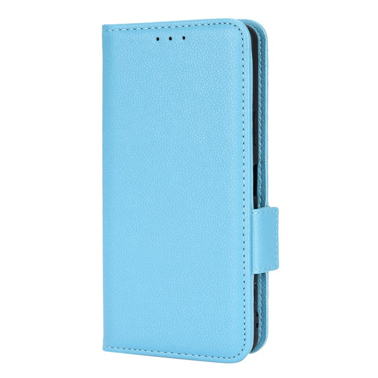 For Sony Xperia 5 II Dual Clasps PU Leather Phone Cover Litchi Texture Stand Wallet Protective Cover - Baby Blue
