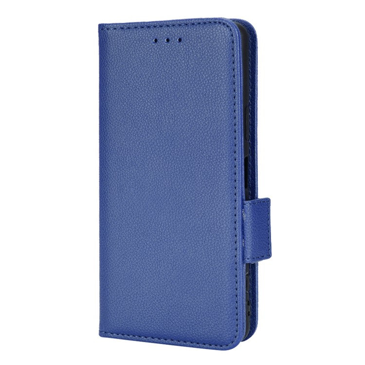 For Sony Xperia 5 II Dual Clasps PU Leather Phone Cover Litchi Texture Stand Wallet Protective Cover - Dark Blue