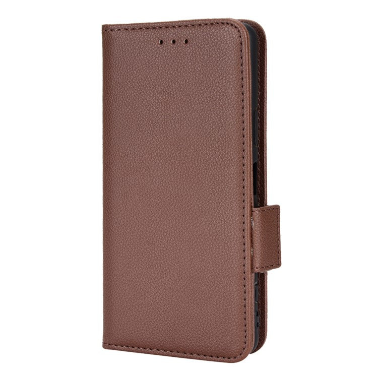 For Sony Xperia 5 II Dual Clasps PU Leather Phone Cover Litchi Texture Stand Wallet Protective Cover - Brown