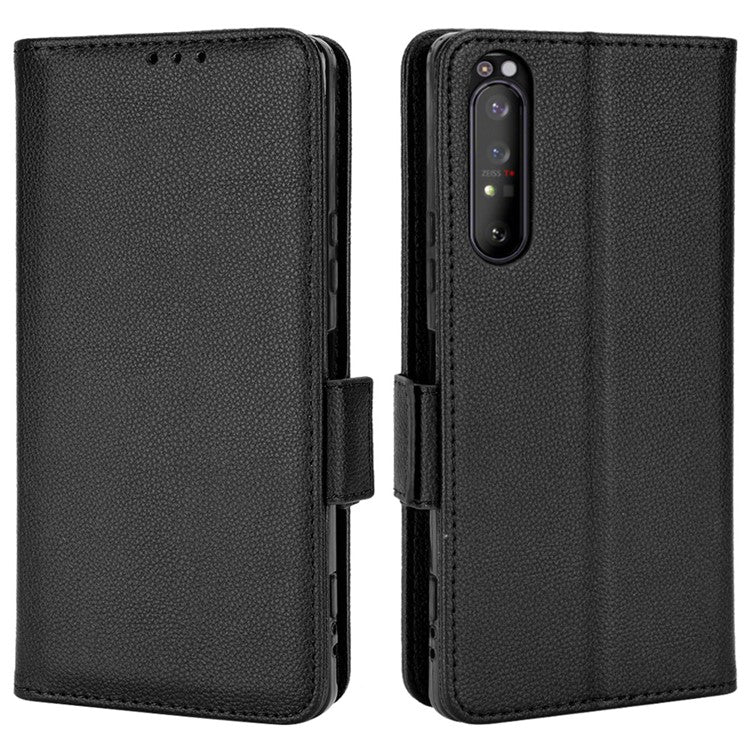 For Sony Xperia 1 II Litchi Texture PU Leather Stand Wallet Case Anti-scratch Phone Cover - Black