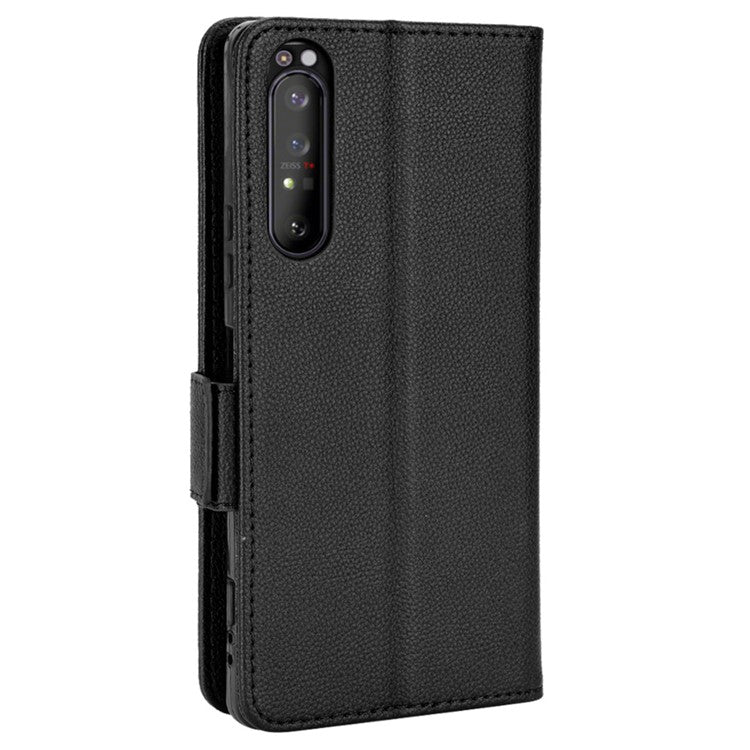 For Sony Xperia 1 II Litchi Texture PU Leather Stand Wallet Case Anti-scratch Phone Cover - Black