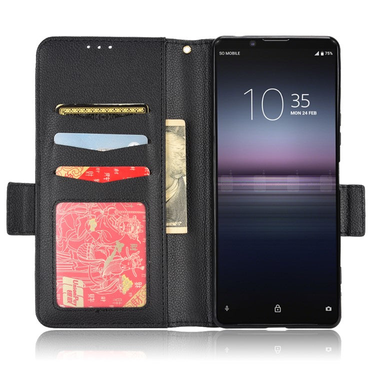 For Sony Xperia 1 II Litchi Texture PU Leather Stand Wallet Case Anti-scratch Phone Cover - Black