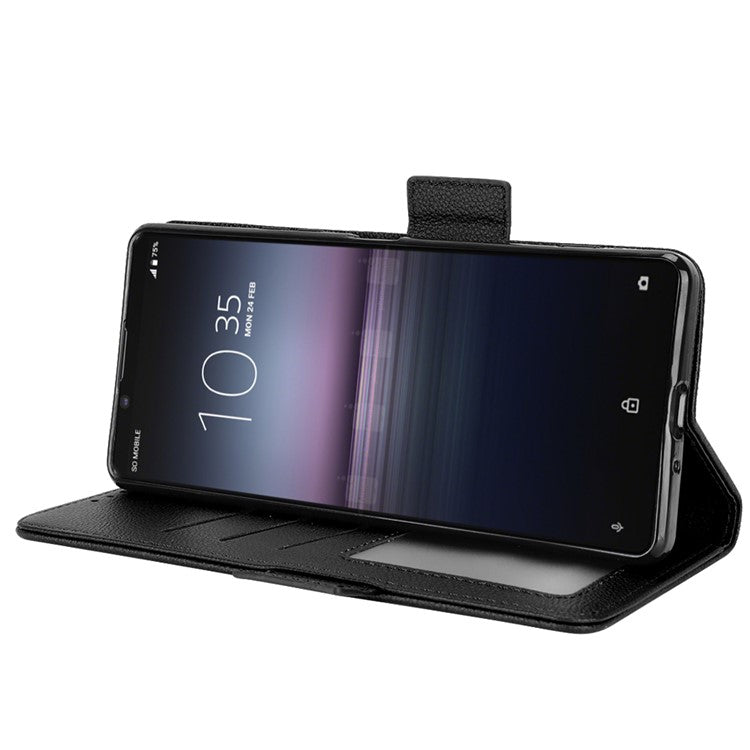 For Sony Xperia 1 II Litchi Texture PU Leather Stand Wallet Case Anti-scratch Phone Cover - Black
