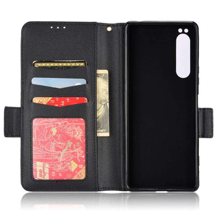 For Sony Xperia 1 II Litchi Texture PU Leather Stand Wallet Case Anti-scratch Phone Cover - Black
