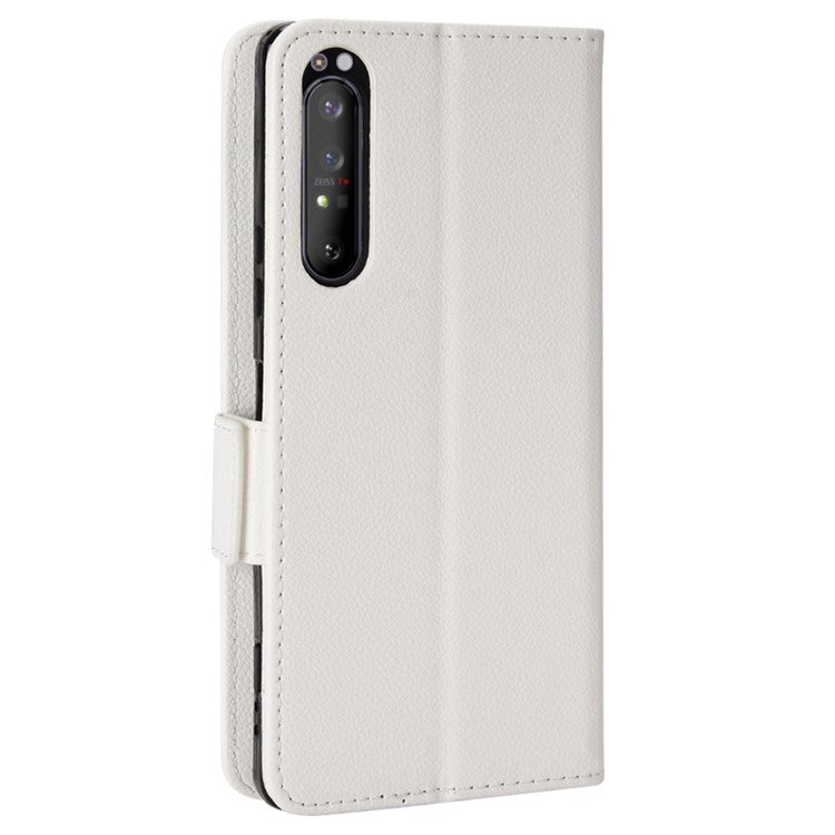 For Sony Xperia 1 II Litchi Texture PU Leather Stand Wallet Case Anti-scratch Phone Cover - White