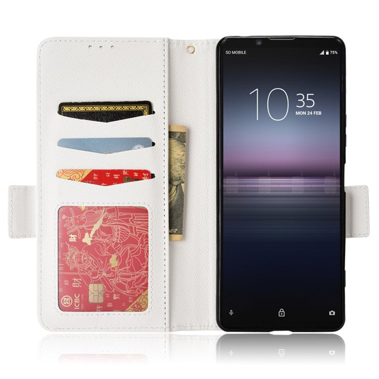For Sony Xperia 1 II Litchi Texture PU Leather Stand Wallet Case Anti-scratch Phone Cover - White
