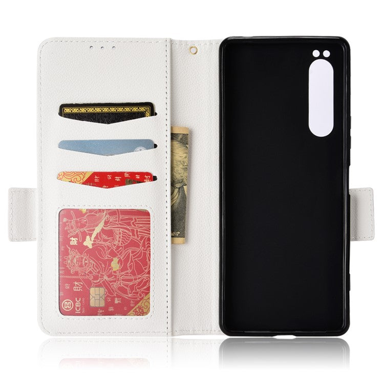 For Sony Xperia 1 II Litchi Texture PU Leather Stand Wallet Case Anti-scratch Phone Cover - White
