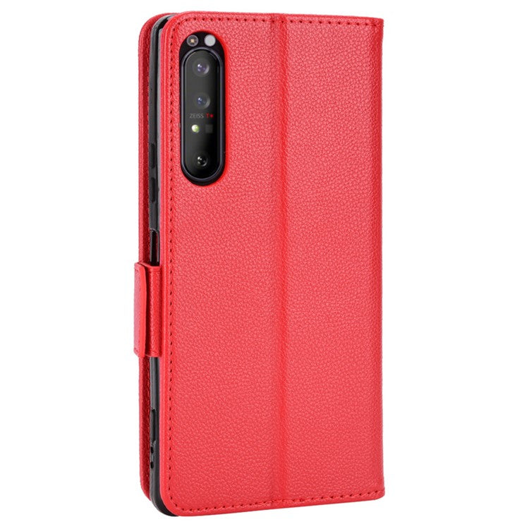 For Sony Xperia 1 II Litchi Texture PU Leather Stand Wallet Case Anti-scratch Phone Cover - Red
