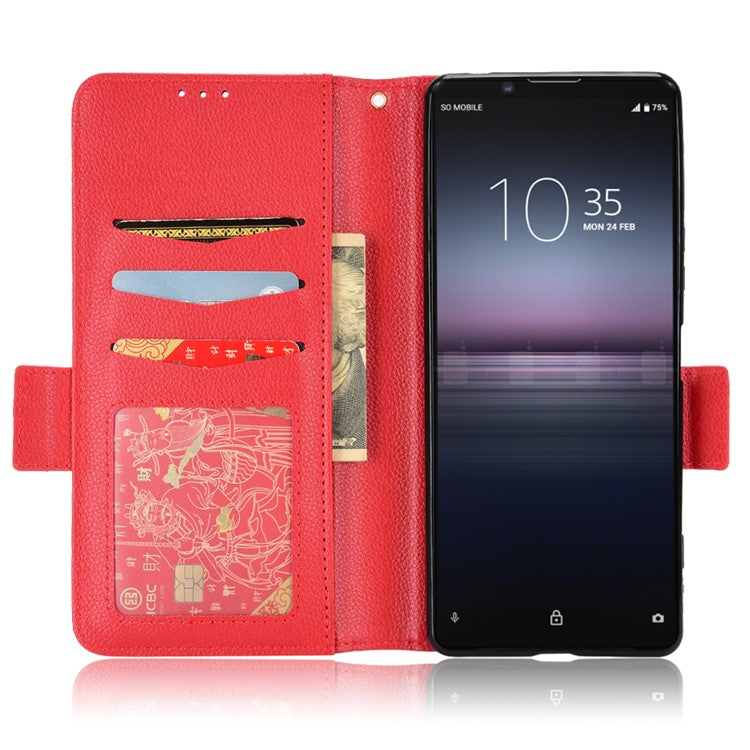 For Sony Xperia 1 II Litchi Texture PU Leather Stand Wallet Case Anti-scratch Phone Cover - Red