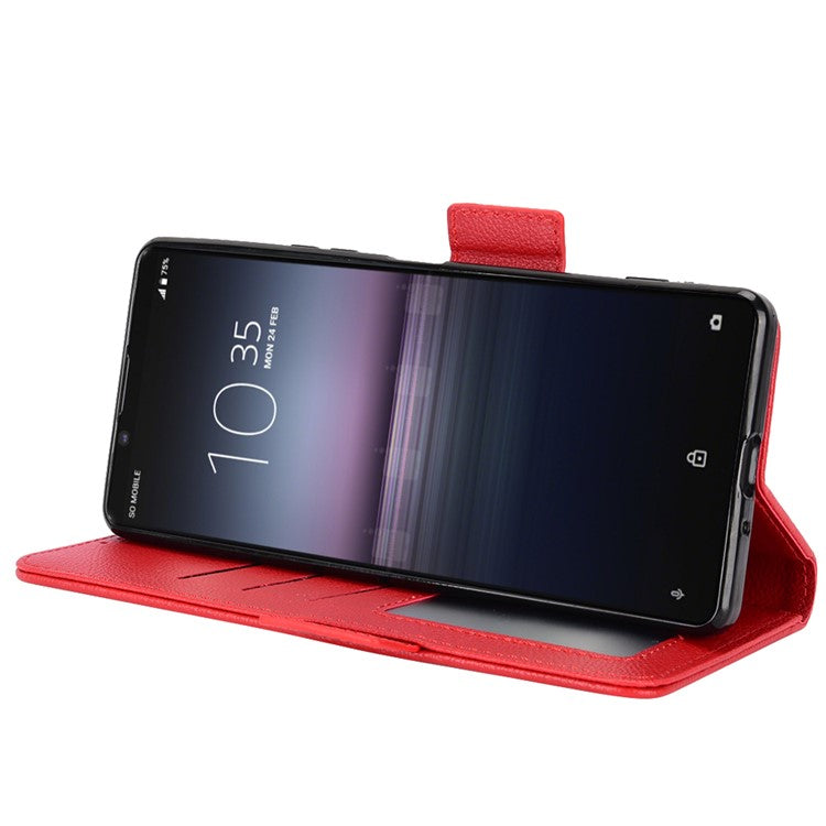 For Sony Xperia 1 II Litchi Texture PU Leather Stand Wallet Case Anti-scratch Phone Cover - Red