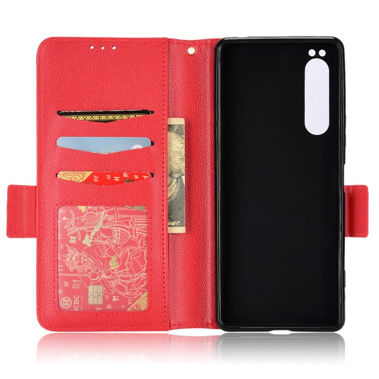 For Sony Xperia 1 II Litchi Texture PU Leather Stand Wallet Case Anti-scratch Phone Cover - Red