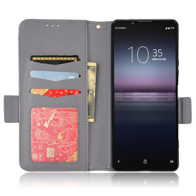For Sony Xperia 1 II Litchi Texture PU Leather Stand Wallet Case Anti-scratch Phone Cover - Grey