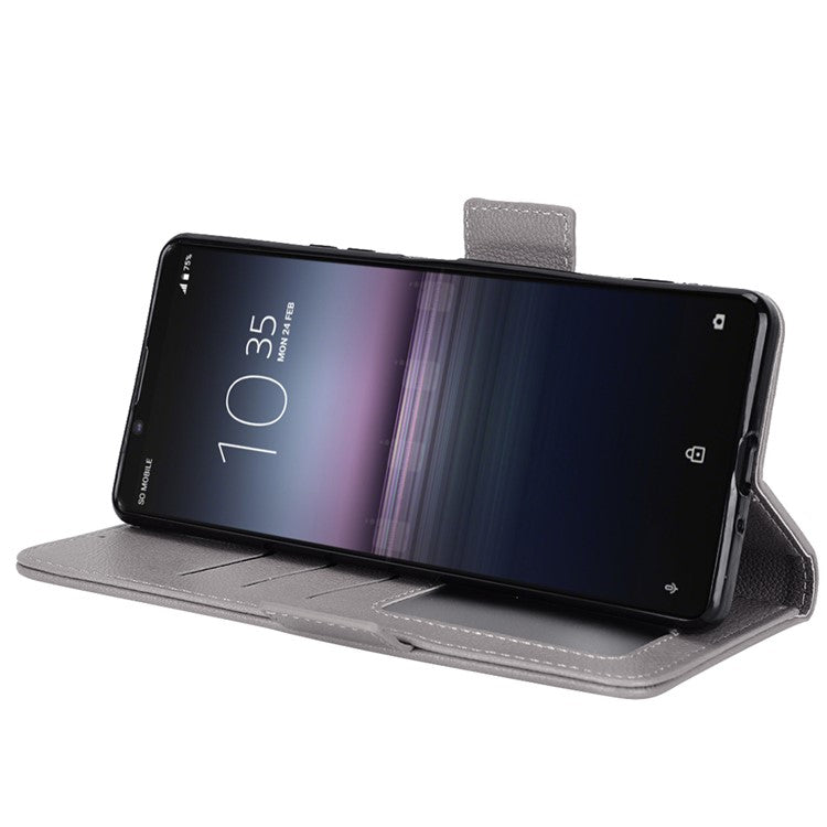 For Sony Xperia 1 II Litchi Texture PU Leather Stand Wallet Case Anti-scratch Phone Cover - Grey