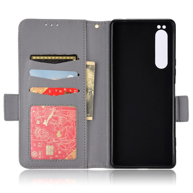 For Sony Xperia 1 II Litchi Texture PU Leather Stand Wallet Case Anti-scratch Phone Cover - Grey