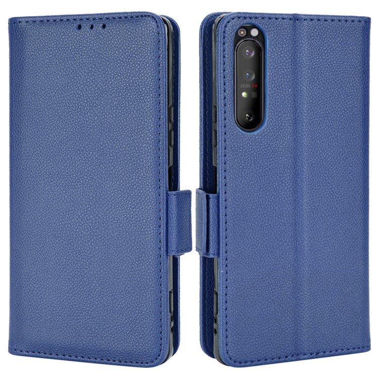 For Sony Xperia 1 II Litchi Texture PU Leather Stand Wallet Case Anti-scratch Phone Cover - Dark Blue