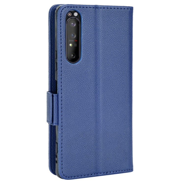 For Sony Xperia 1 II Litchi Texture PU Leather Stand Wallet Case Anti-scratch Phone Cover - Dark Blue