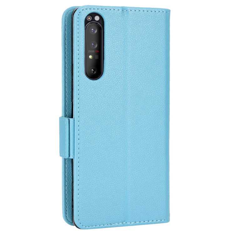 For Sony Xperia 1 II Litchi Texture PU Leather Stand Wallet Case Anti-scratch Phone Cover - Baby Blue
