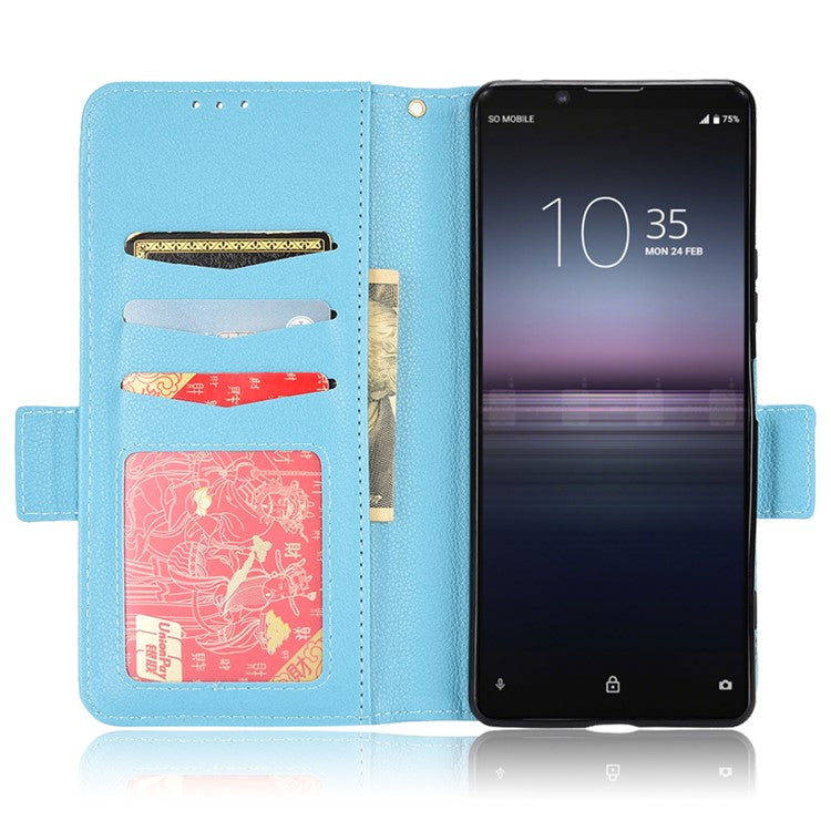 For Sony Xperia 1 II Litchi Texture PU Leather Stand Wallet Case Anti-scratch Phone Cover - Baby Blue