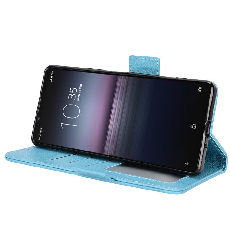 For Sony Xperia 1 II Litchi Texture PU Leather Stand Wallet Case Anti-scratch Phone Cover - Baby Blue
