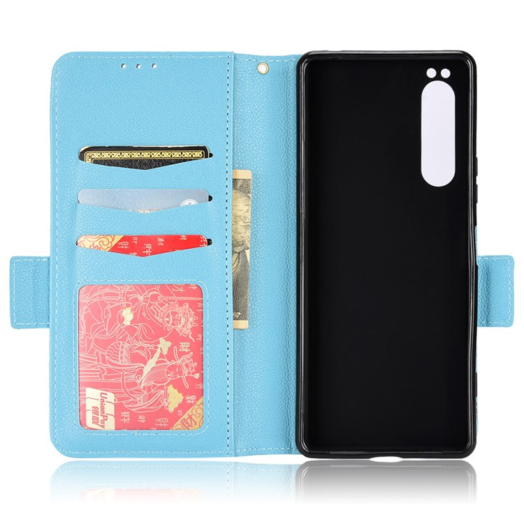 For Sony Xperia 1 II Litchi Texture PU Leather Stand Wallet Case Anti-scratch Phone Cover - Baby Blue