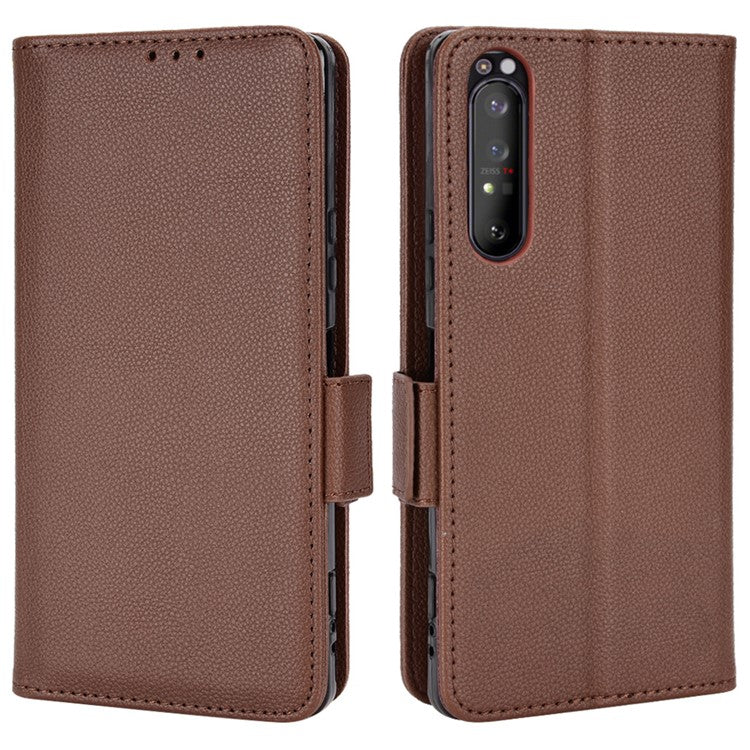 For Sony Xperia 1 II Litchi Texture PU Leather Stand Wallet Case Anti-scratch Phone Cover - Brown