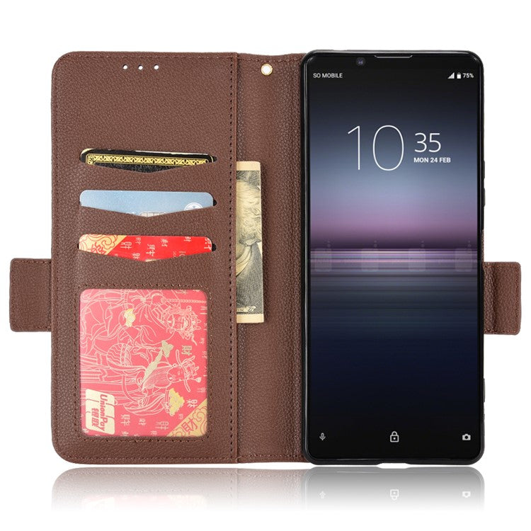 For Sony Xperia 1 II Litchi Texture PU Leather Stand Wallet Case Anti-scratch Phone Cover - Brown
