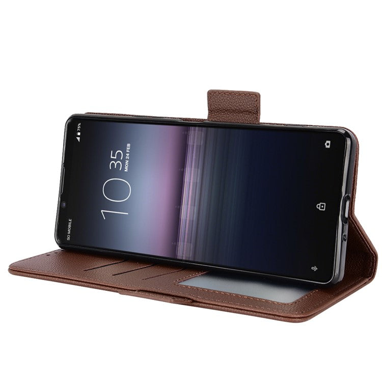 For Sony Xperia 1 II Litchi Texture PU Leather Stand Wallet Case Anti-scratch Phone Cover - Brown