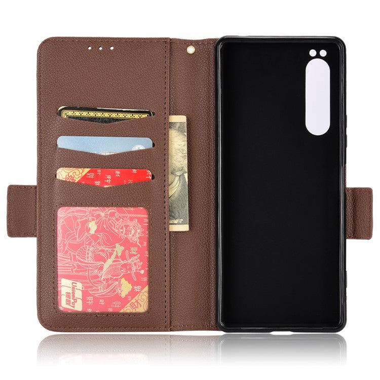 For Sony Xperia 1 II Litchi Texture PU Leather Stand Wallet Case Anti-scratch Phone Cover - Brown