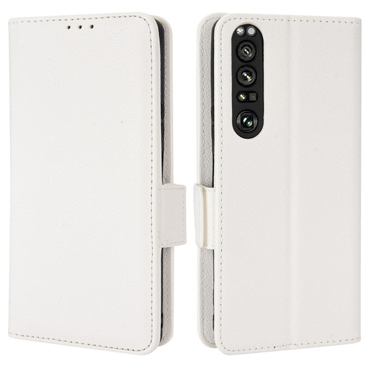 For Sony Xperia 1 III 5G Shockproof Phone Case Litchi Texture PU Leather Stand Wallet Protective Cover - White