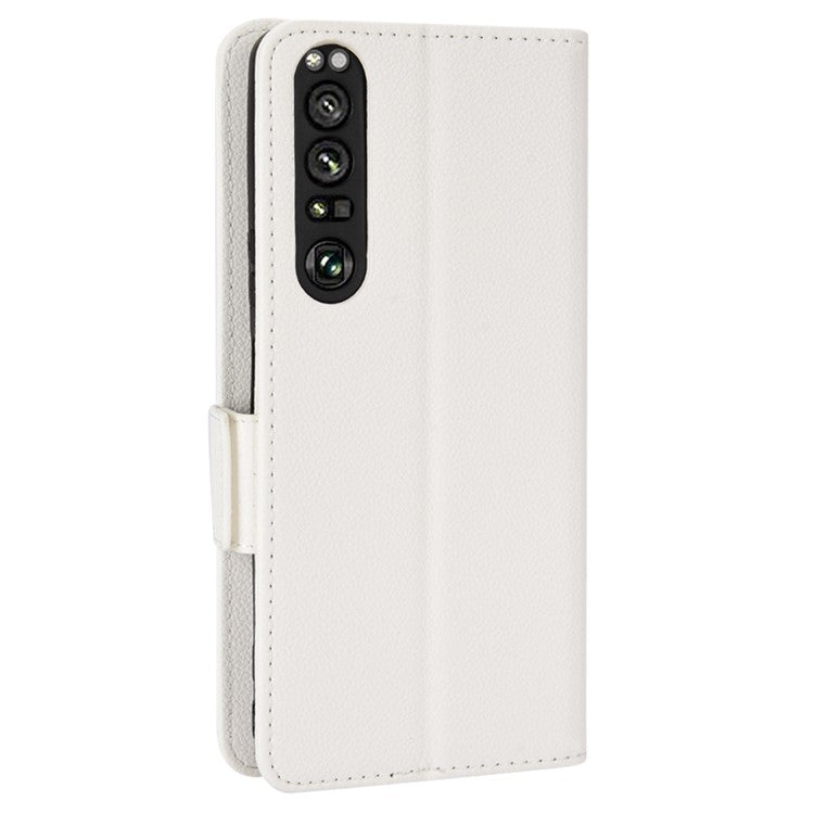 For Sony Xperia 1 III 5G Shockproof Phone Case Litchi Texture PU Leather Stand Wallet Protective Cover - White