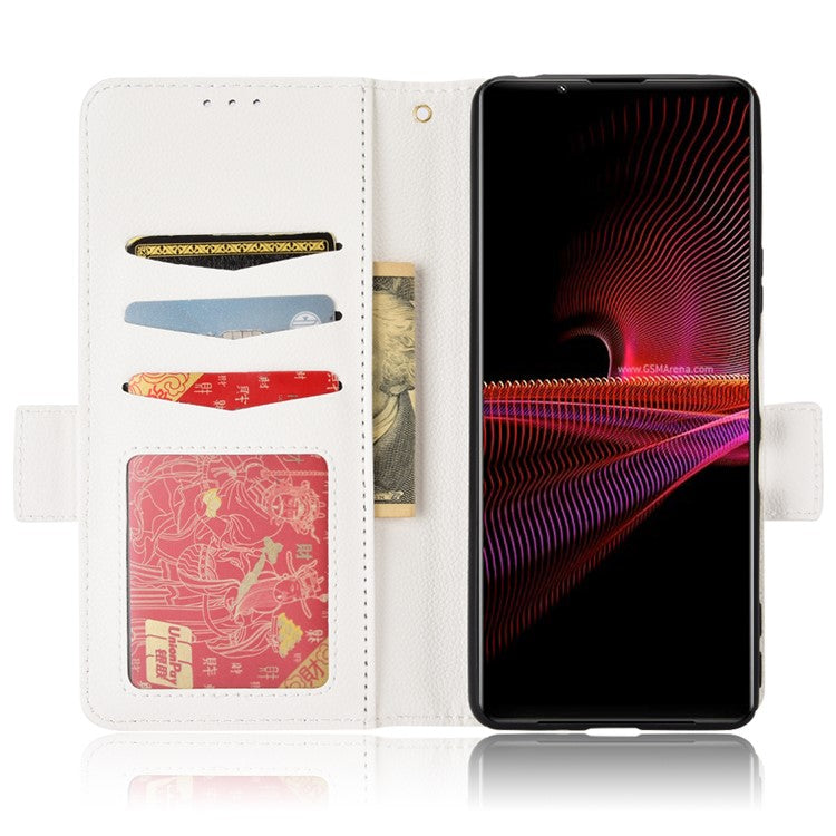 For Sony Xperia 1 III 5G Shockproof Phone Case Litchi Texture PU Leather Stand Wallet Protective Cover - White